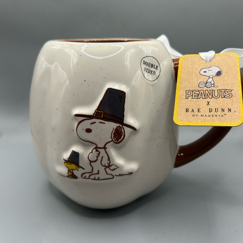 Rae Dunn Peanuts SNOOPY And WOODSTOCK GIVE THANKS Figural Mug THANKSGIVING NEW